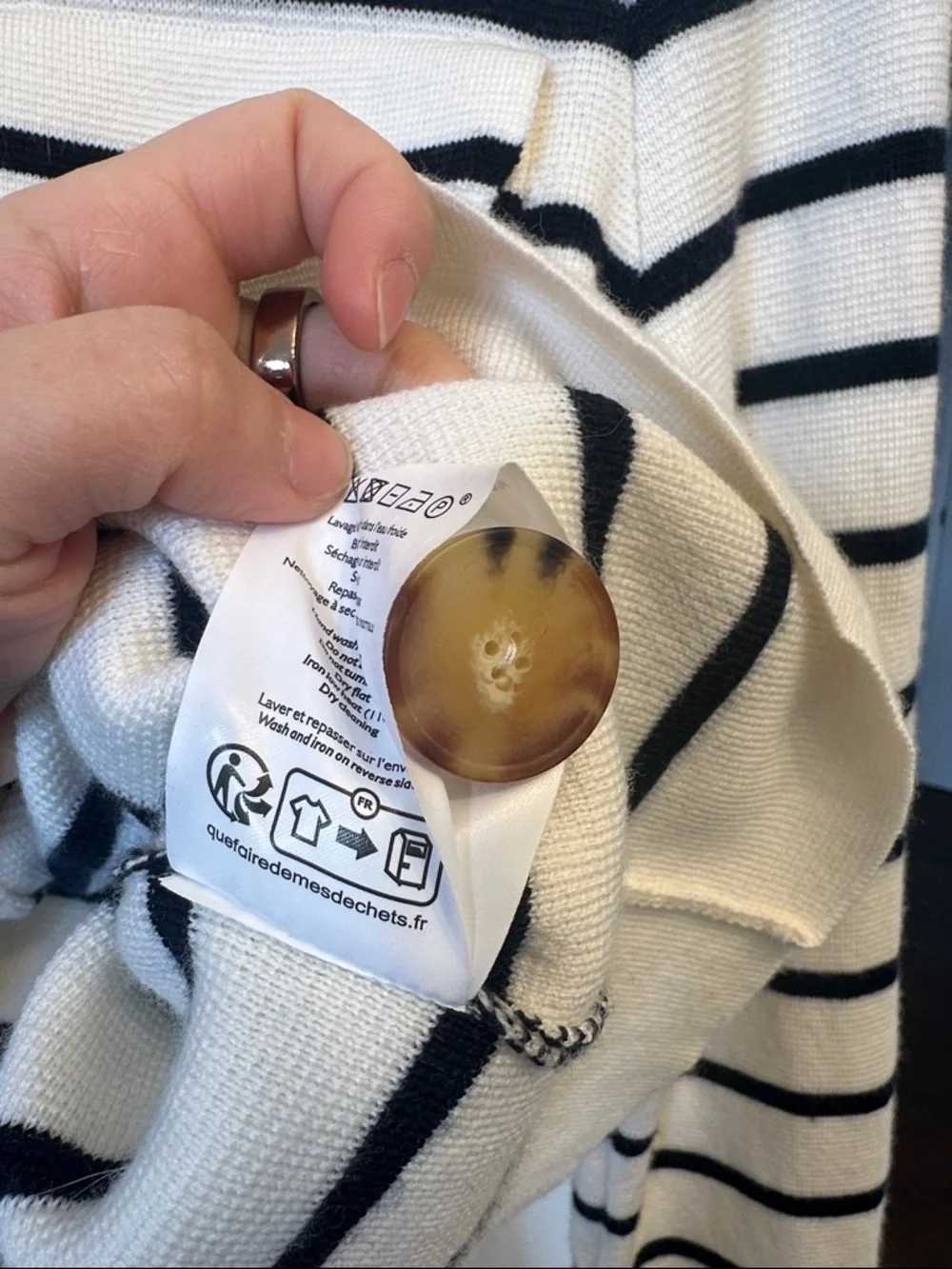 La Maille Sézane écru and black Striped Button-Up Knit Sweater Betty Cardigan - Picture 6 of 7